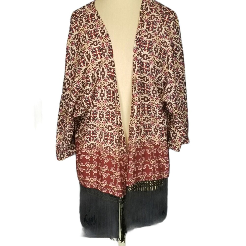Ice Fashion Women's Cardigan Duster Coverup 3/4 Sleeve Open Front Size Small